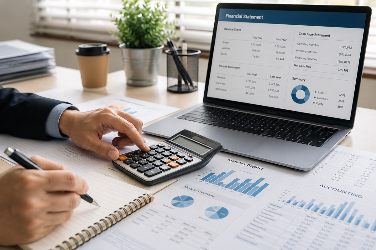 Outsourced Accounting Services UK with professional reviewing financial documents and accounting reports