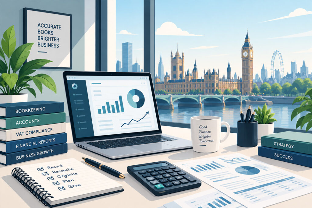 Professional Bookkeeping Services in UK with financial reports and accounting documents